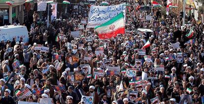 Manifestación progubernamental en Teherán (Irán), este miércoles.