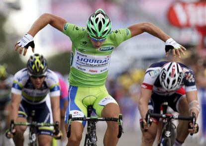 Sagan celebra su tercera victoria.