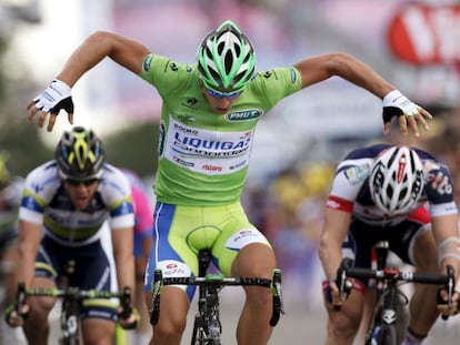 Sagan celebra su tercera victoria.