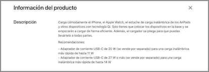 Aviso de Apple en la página del MagSage Duo.