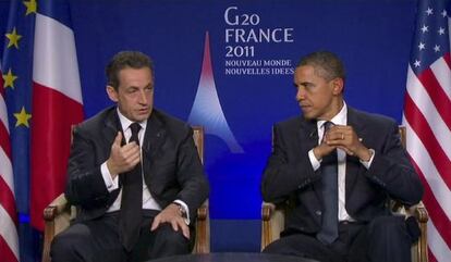 Entrevista conjunta de Sarkozy y Obama en la TF1 francesa.