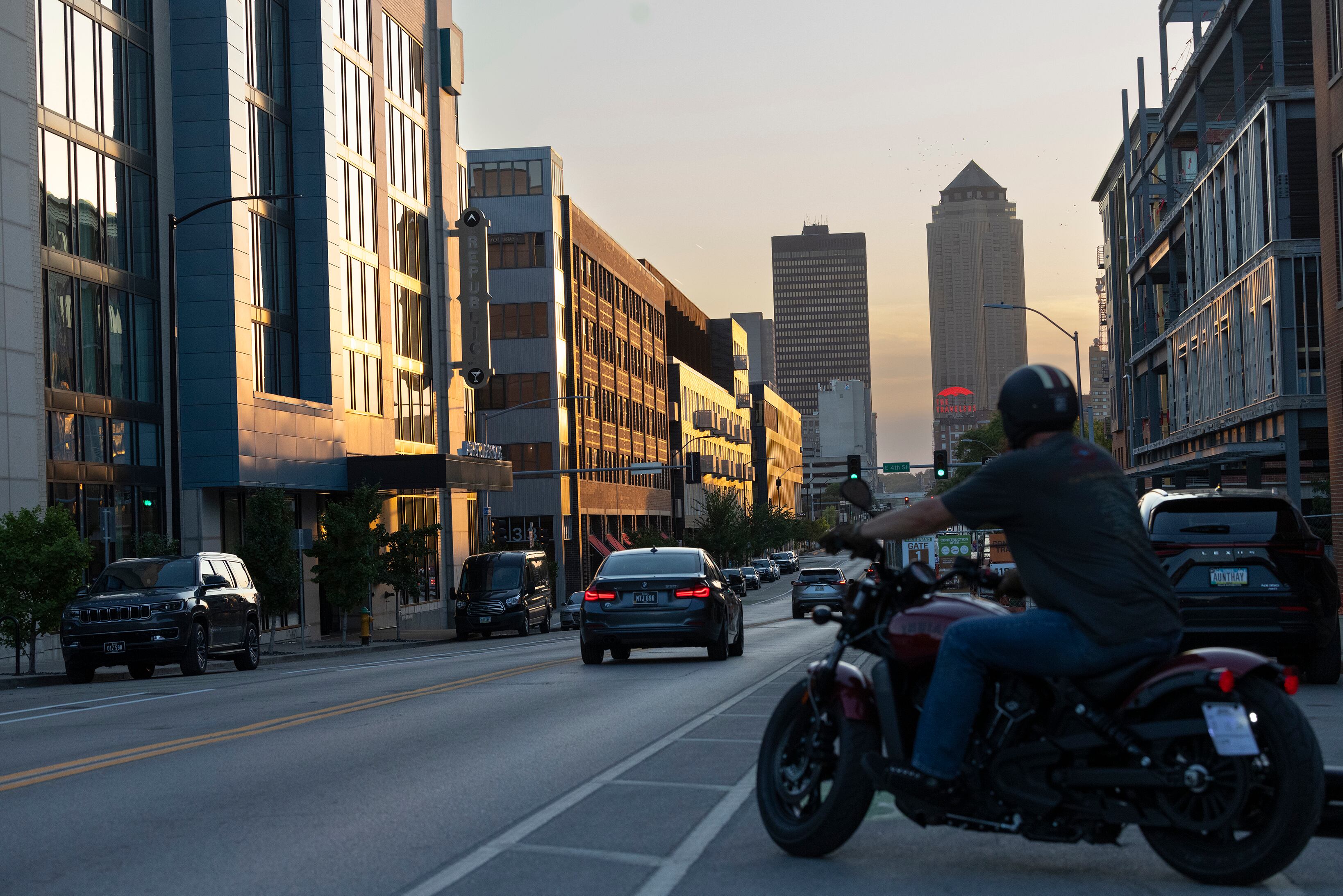 Atardecer en el centro de Des Moines (Iowa).