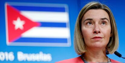 La Alta Representante de la UE para Asuntos Exteriores, Federica Mogherini, durante un encuentro con el ministro de Asuntos Exteriores de Cuba, Bruno Rodríguez.