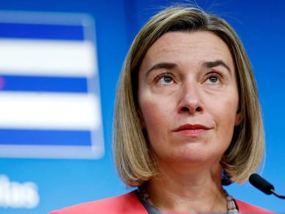 La Alta Representante de la UE para Asuntos Exteriores, Federica Mogherini, durante un encuentro con el ministro de Asuntos Exteriores de Cuba, Bruno Rodríguez.