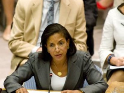 La embajadora de EE UU ante la ONU, Susan Rice, durante una sesión el pasado mes de agosto.