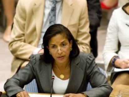 La embajadora de EE UU ante la ONU, Susan Rice, durante una sesión el pasado mes de agosto.