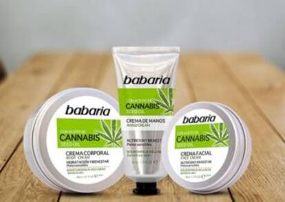 Crema corporal, crema de manos y crema facial con cannabis de Babaria.
