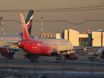 Aviones de la compañía Aeroflot, en un aeropuerto de Moscú (Rusia).