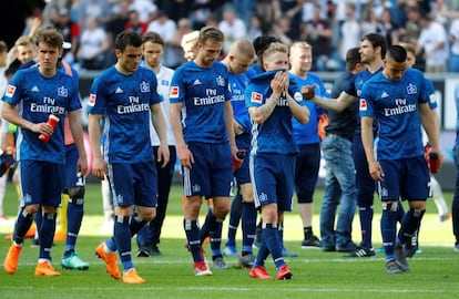 Jugadores del Hamburgo tras perder la pasada jornada contra el Eintracht.