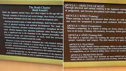 Los artículos de la Carta del Budo, en la entrada del Nippon Budokan. / E. G.  