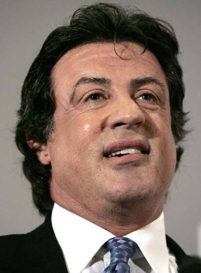 El actor Silvester Stallone durante la rueda de prensa en la que entregó los objetos de la mítica película <i>Rocky</i>.