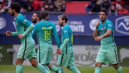 Luis Su&aacute;rez, Messi, Alba, Turan y Andr&eacute; Gomes en el &uacute;ltimo duelo del Bar&ccedil;a. 