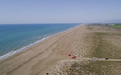 Despliegue de voluntarios de Mares Circulares en una de las playas del delta del Ebro (Tarragona).