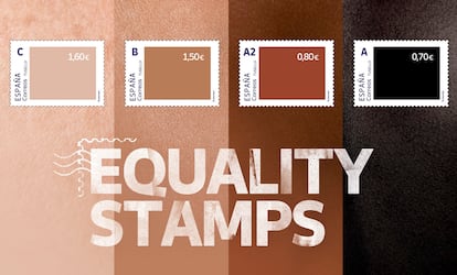 La campaña de Correos 'Equality stamps' con sellos de diferentes colores y diferente valor.