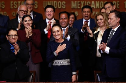 Claudia Sheinbaum durante la ceremonia de conmemoración de la Constitución Mexicana de 1917, el 5 de febrero en Santiago de Querétaro.