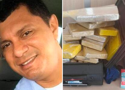 A la izquierda, Manoel Silva Rodrigues, en una imagen de sus redes sociales y la maleta donde fue encontrada la droga