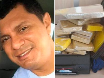 A la izquierda, Manoel Silva Rodrigues, en una imagen de sus redes sociales y la maleta donde fue encontrada la droga.