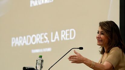 La presidenta de Paradores, Raquel Sánchez, durante una presentación en México el miércoles.