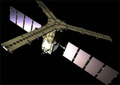 Representación gráfica del satélite <i>Smos </i>con el instrumento Miras.