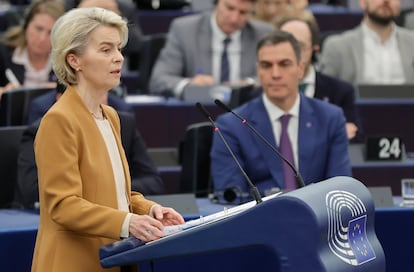 La presidenta del Comisión Europea, Ursula von der Leyen, durante su intervención.
