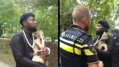 Dos instantes del robo de una figura congoleña, antes y después de la actuación de la policía holandesa.