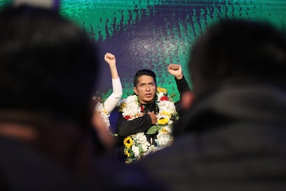 Andrónico Rodríguez, durante la presentación de su candidatura en La Paz, el 19 de mayo.