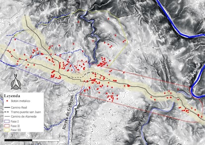 Locations of the 220 metal buttons found in the area surveyed.