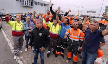 El dirigente sindical Miguel Rodríguez, al frente de una protesta 
 en 2017.