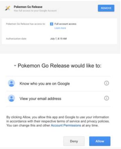 Evolución de los permisos que Pokémon Go requería antes y después de la actualización.