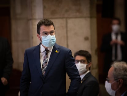 Pere Aragonès durante la presentación del informe del grupo de trabajo 'Catalunya 2022'.