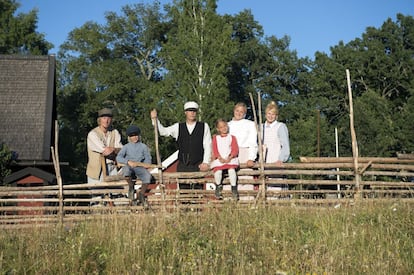 Los actores que encarnan los personajes de 'Miguel, el travieso' (en la versión sueca se llamaba Emil), en el parque temático de Vimmerby.