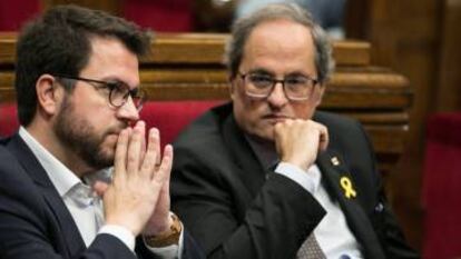 Catalan premier Quim Torra (r) has said that no support for the budget is forthcoming unless they see progress on self-determination and the situation of jailed secessionist leaders.