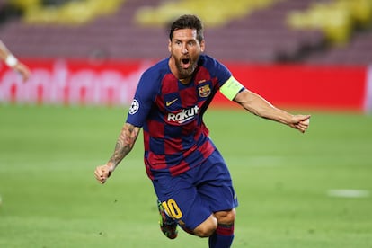 Messi celebra su gol ante el Nápoles.