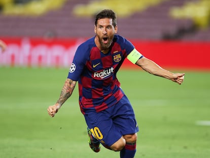 Messi celebra su gol ante el Nápoles.