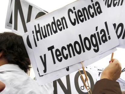 Protesta de cient&iacute;ficos en Madrid por los recortes.