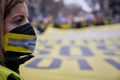 Manifestación de Amnistía Internacional celebrada contra la 'ley mordaza' celebrada el 13 de febrero del año pasado en Madrid.