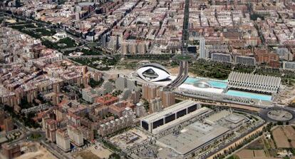 Vista panoramica de la Ciudad de las Artes y las Ciencias y del Jardín del Turia.