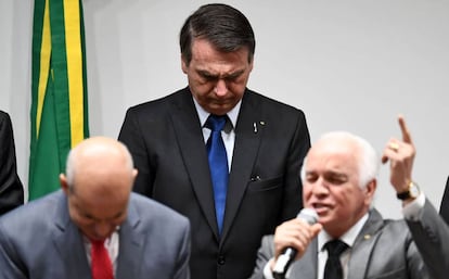 O presidente Jair Bolsonaro, durante um culto evangélico no Congresso Nacional nesta quarta-feira.