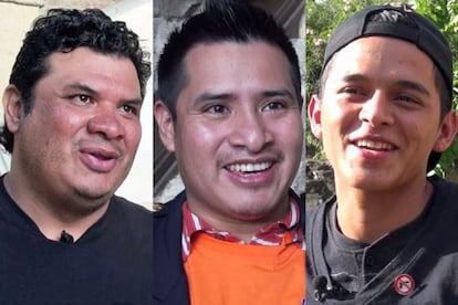 Carlos Cruz, de México; Agustín Coroy, de Guatemala; y Cecilio Torres Juárez, de Honduras; expandilleros que ahora trabajan por la paz de sus comunidades.