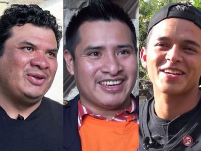 Carlos Cruz, de M&eacute;xico; Agust&iacute;n Coroy, de Guatemala; y Cecilio Torres Ju&aacute;rez, de Honduras; expandilleros que ahora trabajan por la paz de sus comunidades.