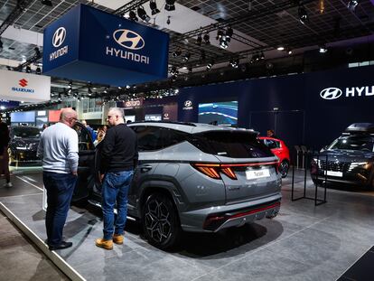 Estante de la marca Hyundai en el salón del automóvil de Bruselas (Bélgica), el 13 de febrero.