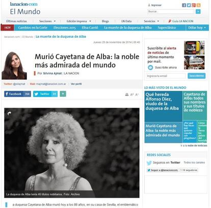 La Nación, de Argentina, la califica como la "noble más admirada del mundo".