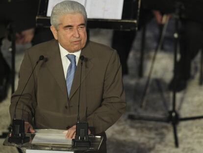 Demetris Christofias durante la ceremonia de toma de posesión de la presidencia rotatoria de la Unión Europea durante un acto celebrado en el anfiteatro de Kourion.