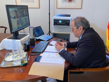 Reunión telemática entre el presidente de la Generalitat, Quim Torra, con el sector del comercio