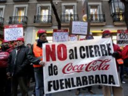 Trabajadores de Coca Cola durante la huelga celebrada en Madrid en la primera semana de febrero.