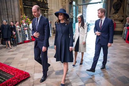 El pr&iacute;ncipe Guillermo y Kate Middleton junto a Meghan Markle y Enrique de Inglaterra este lunes en el D&iacute;a de la Commonwealth en Londres.
