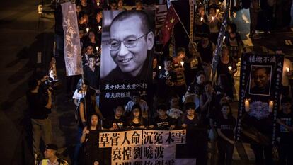 Marcha en Hong Kong por Liu Xiaobo el 15 de julio. 