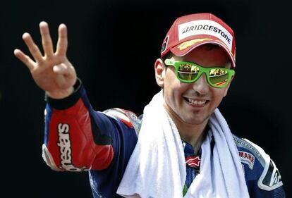 Jorge Lorenzo celebra la seva victòria a la prova.