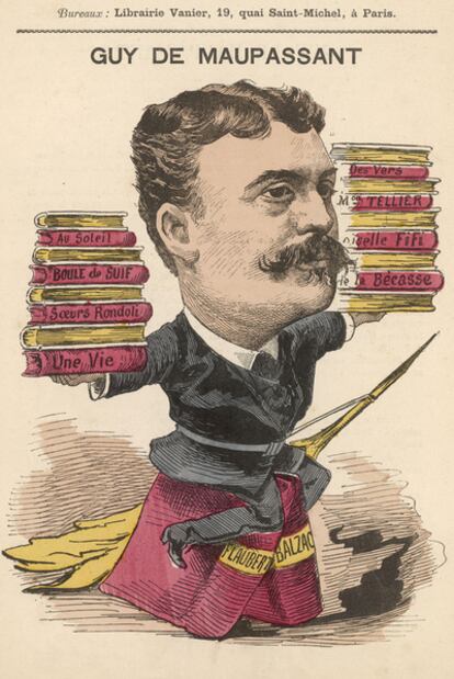 Caricatura del escritor Guy de Maupassant (1850-1898).