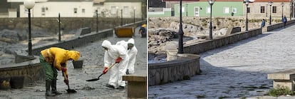 The Muxía promenade affected by a the oil spill on January 22, 2003, two-and-a-half months after the accident.